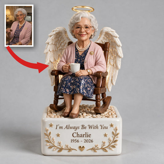 Personalized Older Black Woman Grandma Memorial LED Light Ceramic Pot