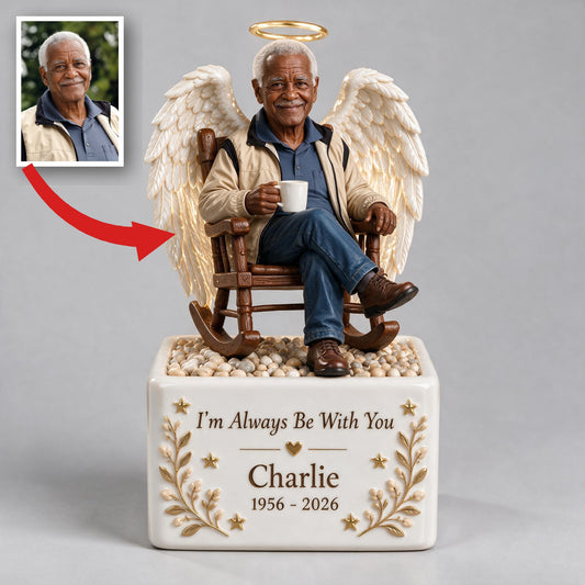 Personalized Memorial Older Black Man Grandpa LED Light Ceramic Pot