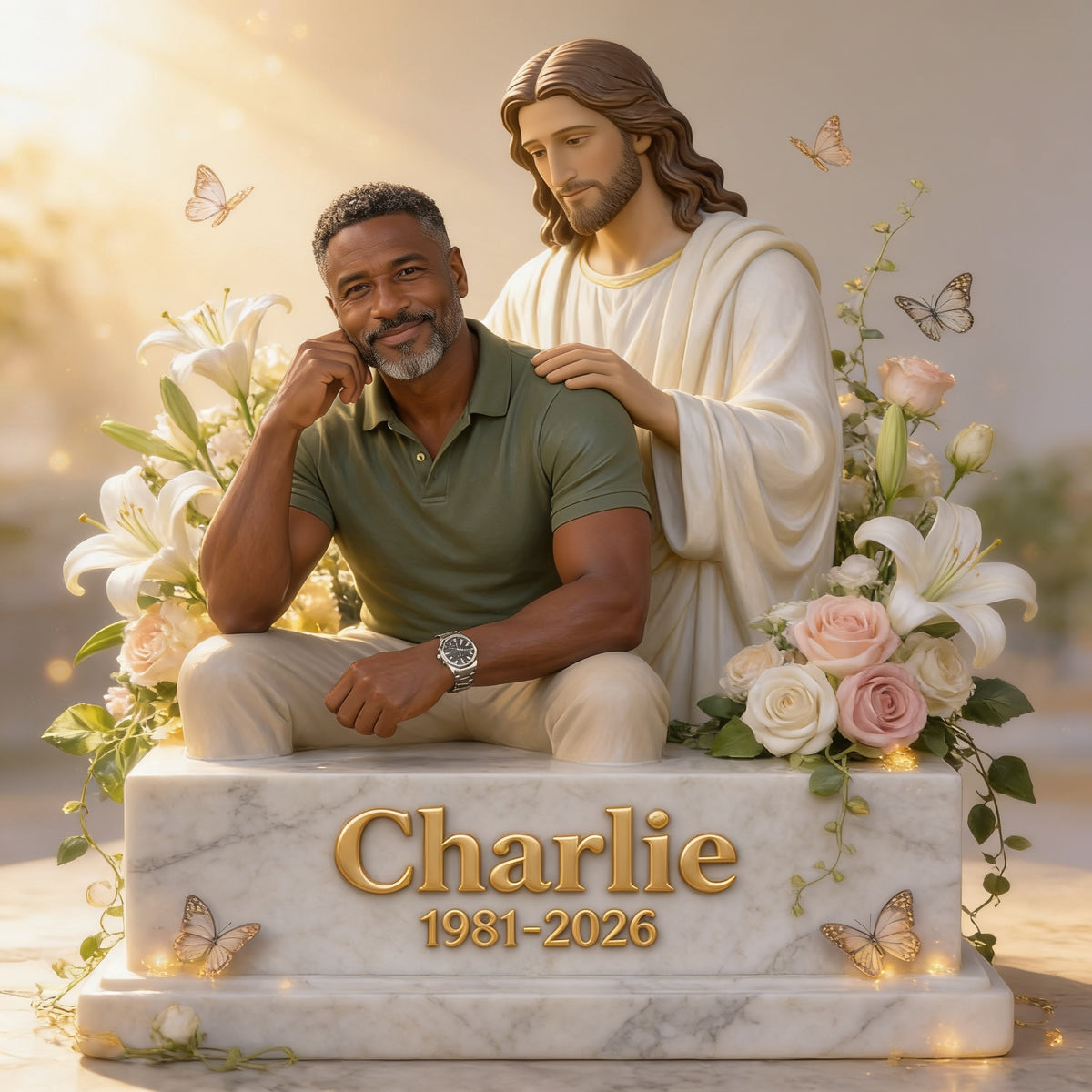 Personalized Memorial Middle-Aged Black Man Custom Shaped Acrylic Plaque Bereavement Gift