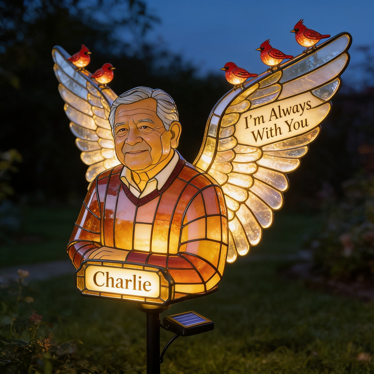 Personalized Older Latino Man Grandpa Memorial Solar Garden Light