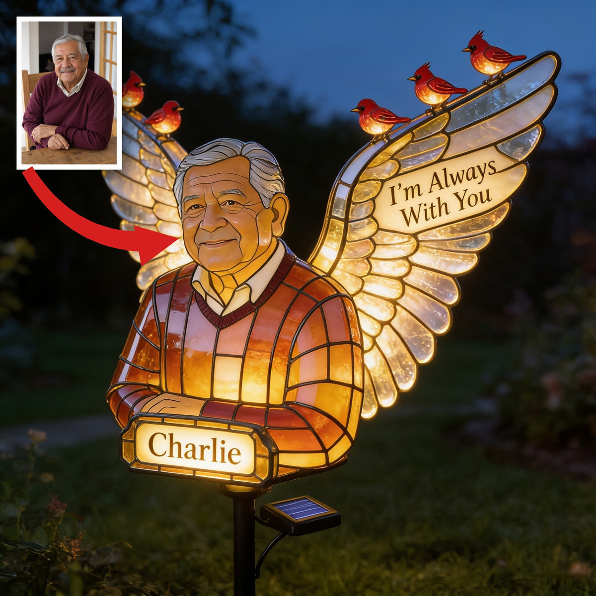 Personalized Older Latino Man Grandpa Memorial Solar Garden Light
