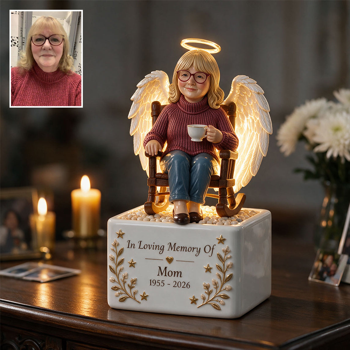 Personalized Older Man Memorial LED Light Ceramic Pot Grandpa Keepsake Gift