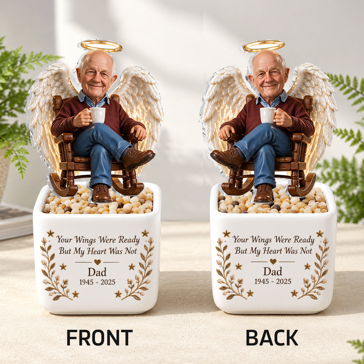 Personalized Older Latino Man Grandpa Memorial LED Light Ceramic Pot