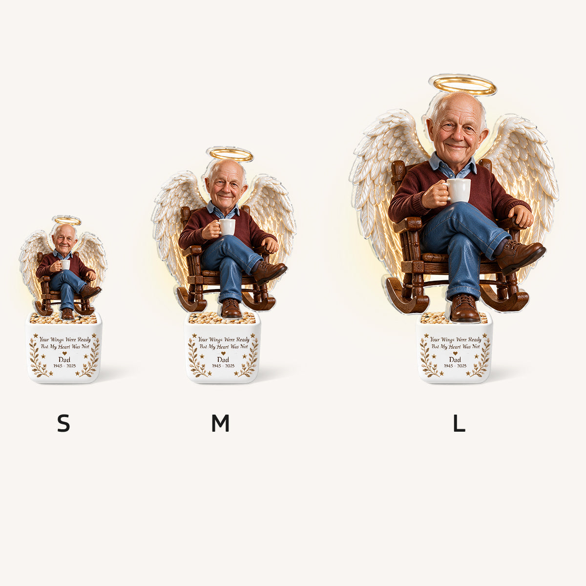 Personalized Memorial Middle-Aged Black Man LED Light Ceramic Pot Keepsake