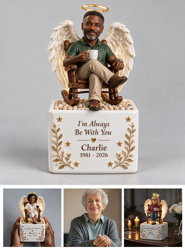 Personalized Memorial Middle-Aged Black Man LED Light Ceramic Pot Keepsake