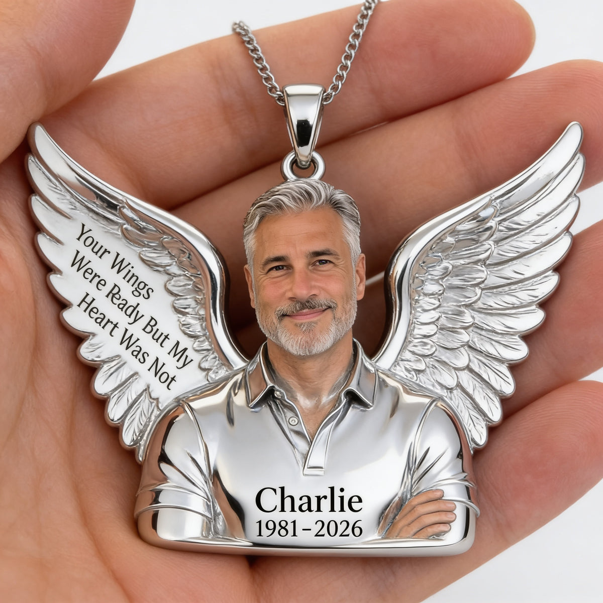 Personalized Middle-Aged Man Memorial Pendant Necklace, Dad Husband Remembrance Jewelry