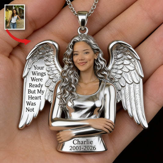 Personalized Latina Woman Memorial Angel Pendant Necklace