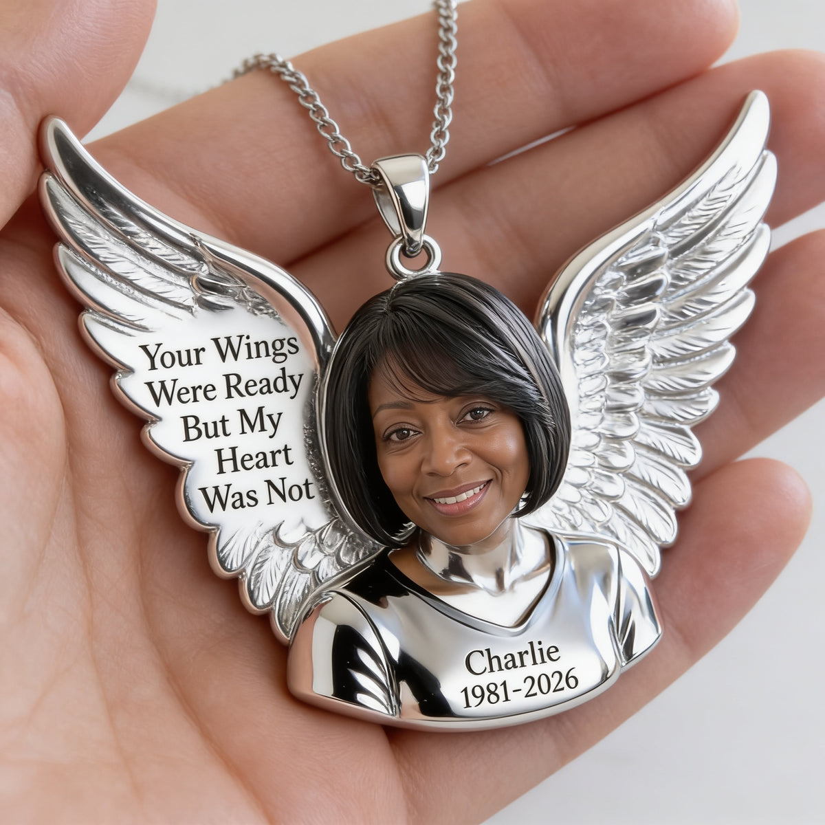 Personalized Middle-Aged Black Woman Memorial Metal Pendant Necklace