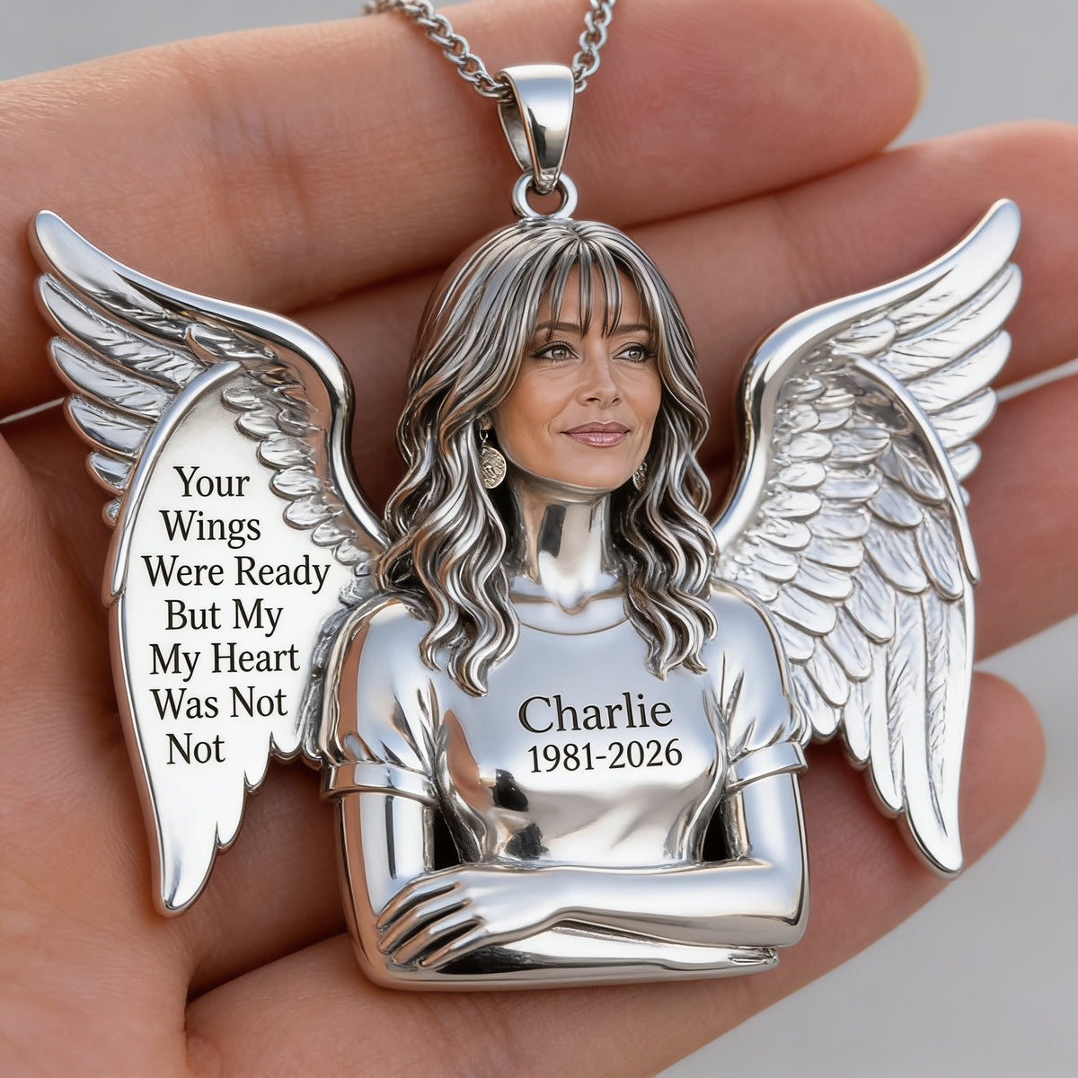 Personalized Middle-Aged Latina Woman Memorial Metal Pendant Necklace Keepsake