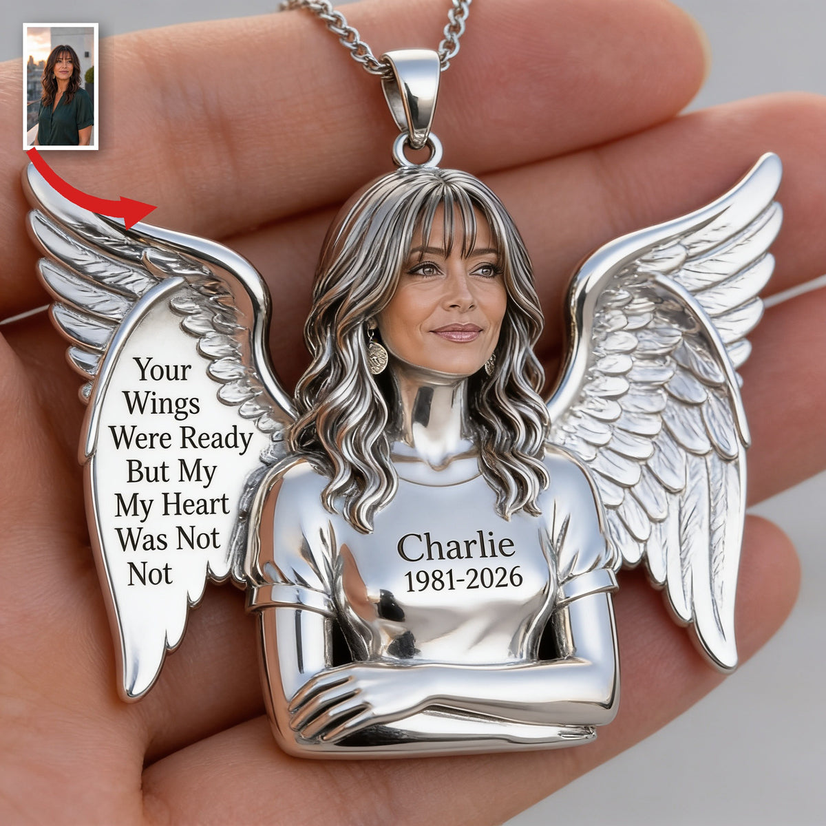 Personalized Middle-Aged Latina Woman Memorial Metal Pendant Necklace Keepsake