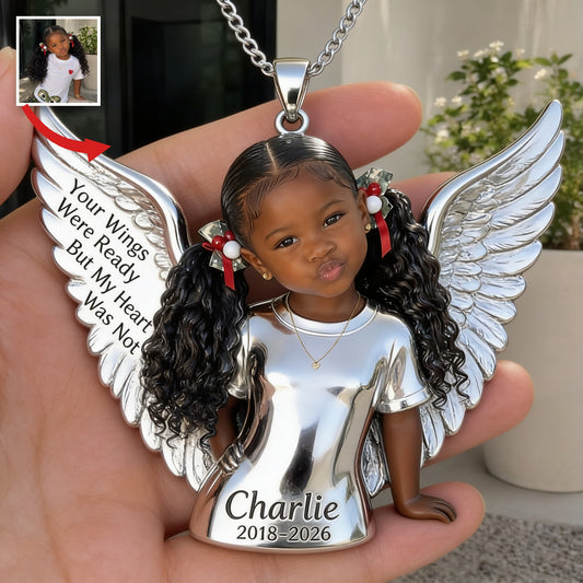 Personalized Black Little Girl Memorial Metal Pendant Necklace