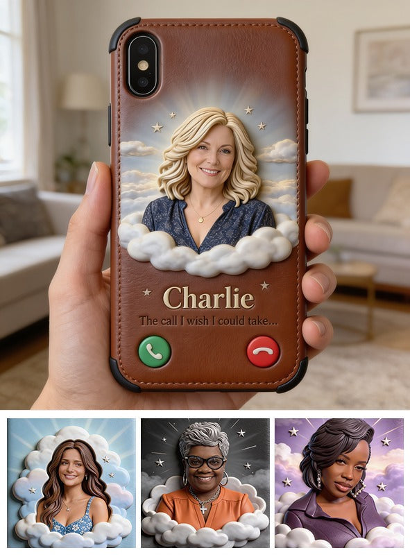 Personalized Middle-Aged Woman Memorial Leather Phone Case, Remembrance Gift for Mom Wife