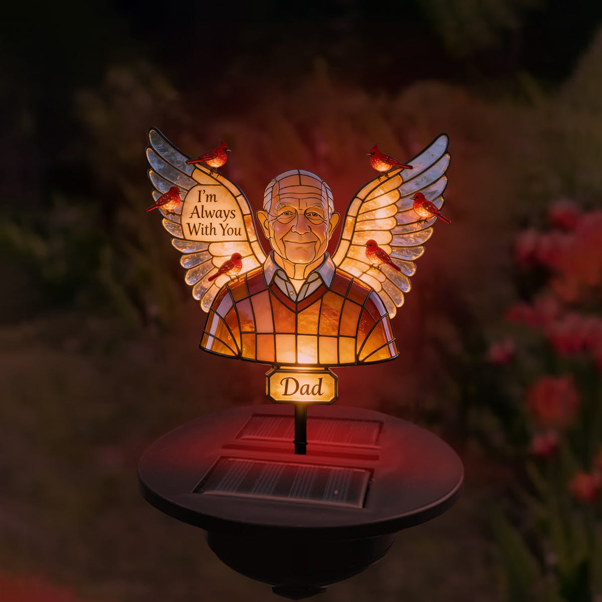 Personalized Older Black Man Grandpa Memorial Garden Solar Light