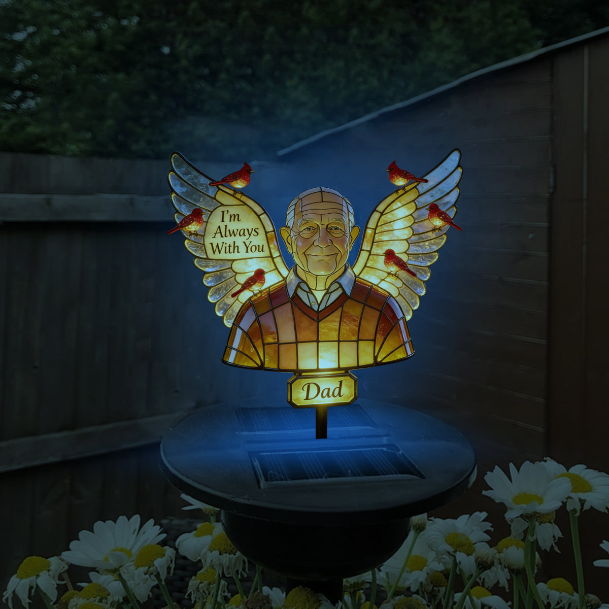 Personalized Older Latino Man Grandpa Memorial Solar Garden Light