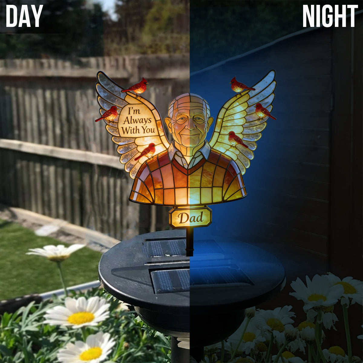 Personalized Older Black Man Grandpa Memorial Garden Solar Light