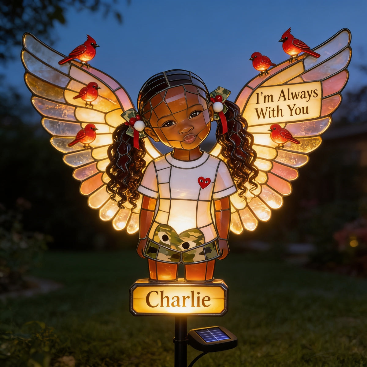 Personalized Black Little Girl Memorial Solar Garden Light Sympathy Keepsake