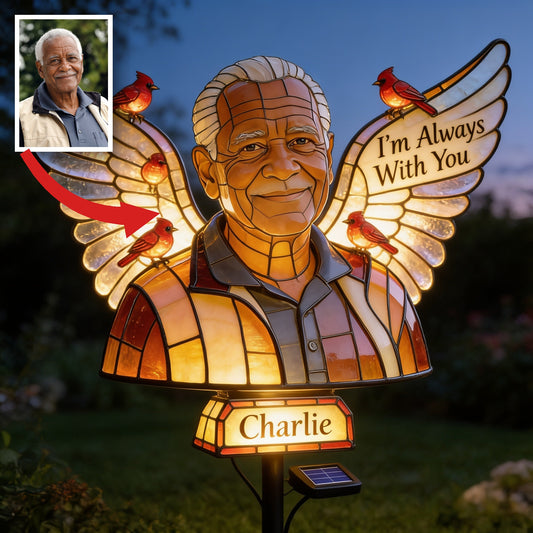 Personalized Older Black Man Grandpa Memorial Garden Solar Light