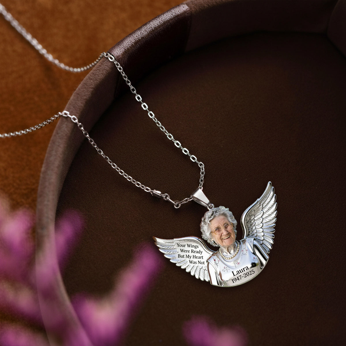 Personalized Older Woman Grandma Memorial Metal Pendant Necklace