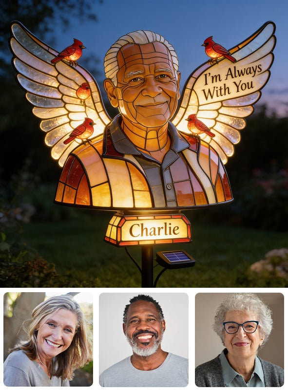 Personalized Older Black Man Grandpa Memorial Garden Solar Light