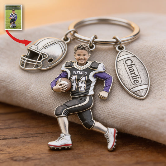 Personalized Latino Youth American Football Player Keychain with Charms
