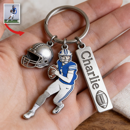 Personalized Adult Latino American Football Player Keychain With Charms