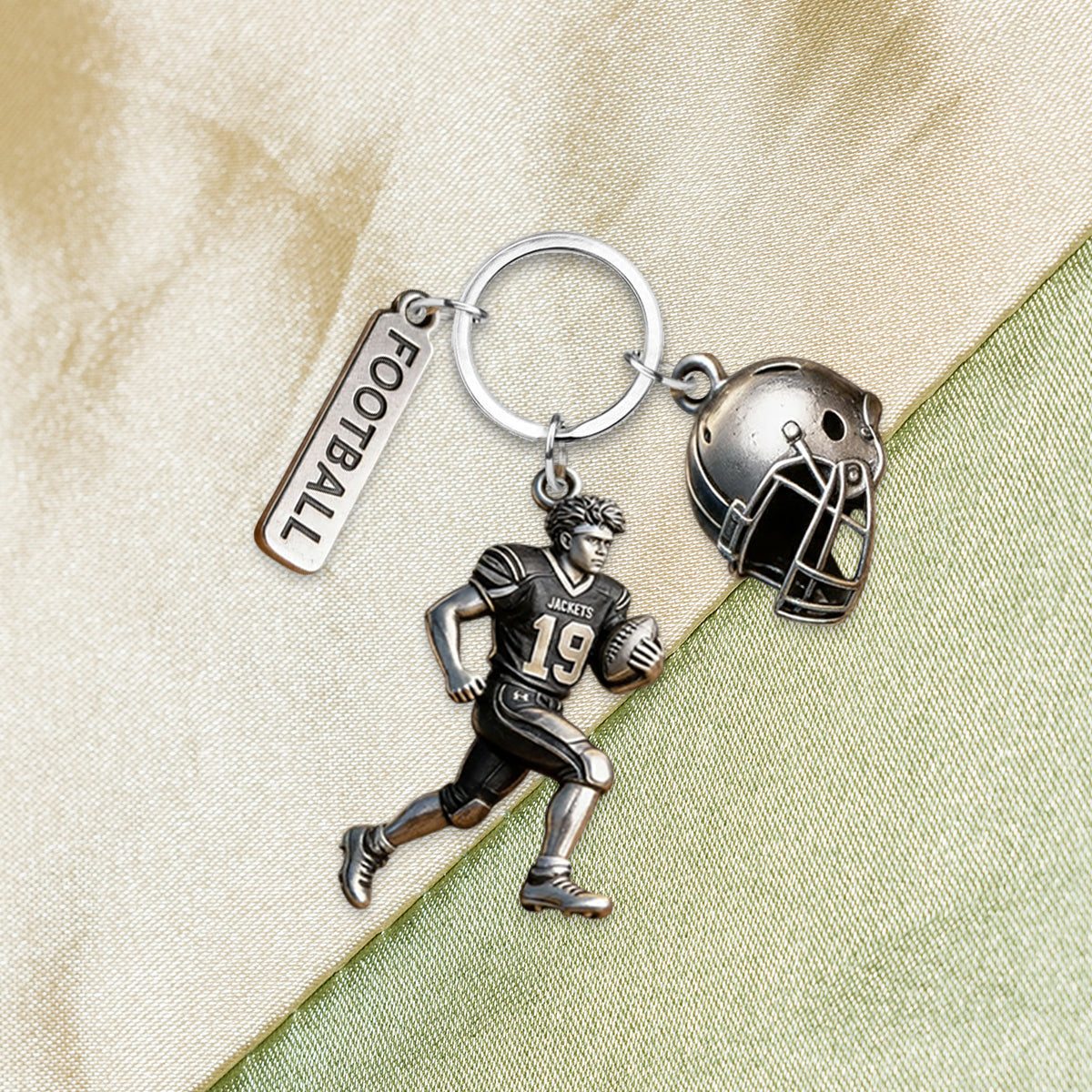 Personalized Black American Football Player Keychain with Charms Football Fan Gift