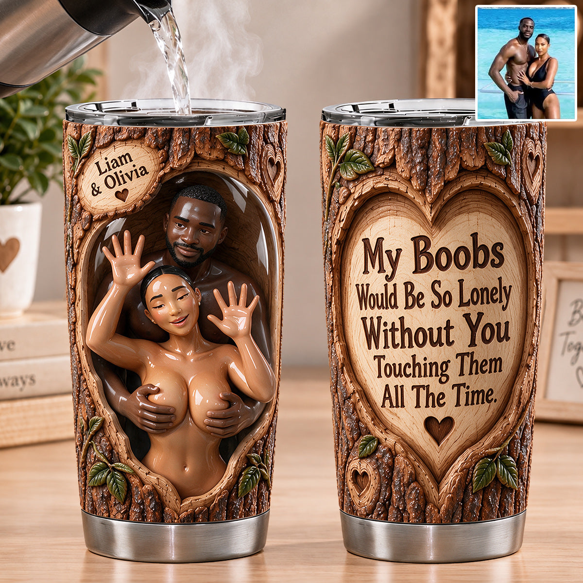 Custom Photo Funny Naughty Husband Wife Couple Tumbler, Spicy Couple Gift