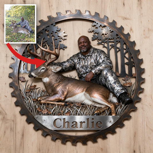 Personalisierte Mittelalterliche Schwarze Jagdschilder mit Reh 3D Metall-Schild Wanddekoration
