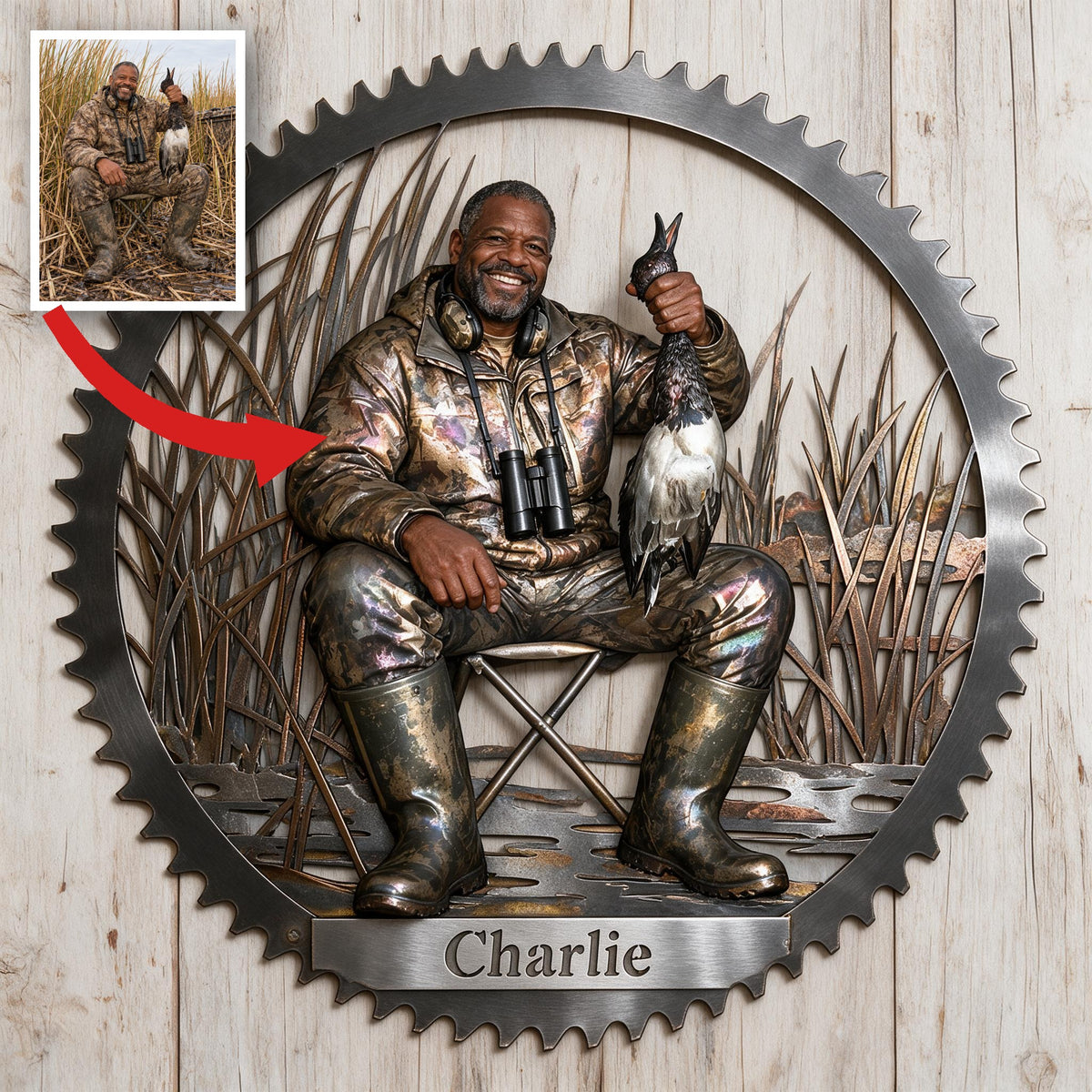 Personalized Middle-Aged Black Duck Hunter 3D Cut Metal Sign Hunting Wall Decor