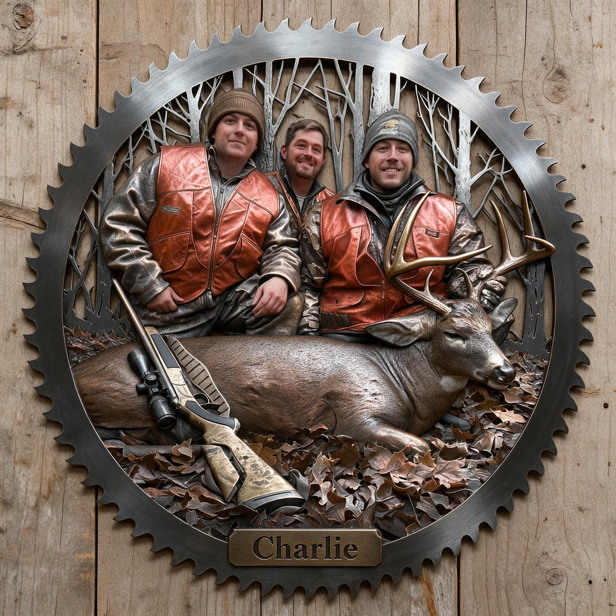 Personalized Hunting Group with Deer 3D Cut Metal Sign Hunting Wall Decor