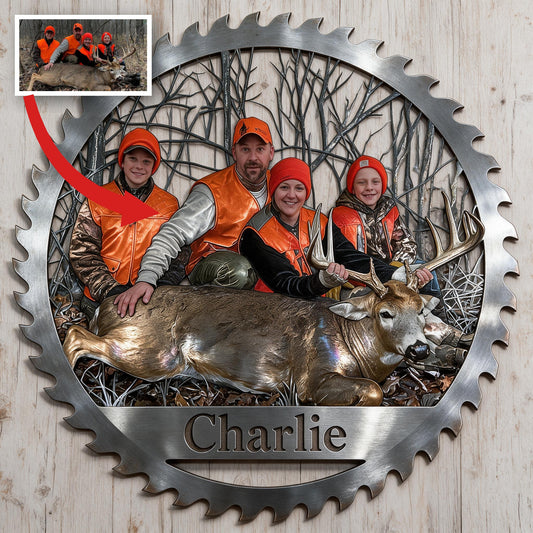 Personalisierte Jagdfamilie mit Reh 3D Metall-Schild Wanddekoration