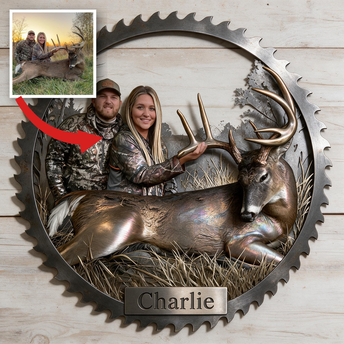 Personalized Hunting Couple with Deer 3D Cut Metal Sign Hunting Wall Decor
