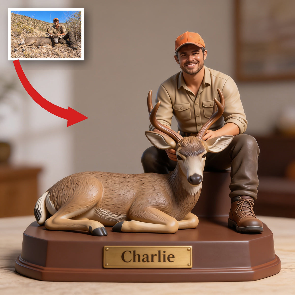 Personalized Latino Hunter with Deer Custom Shaped Acrylic Plaque Hunting Gift