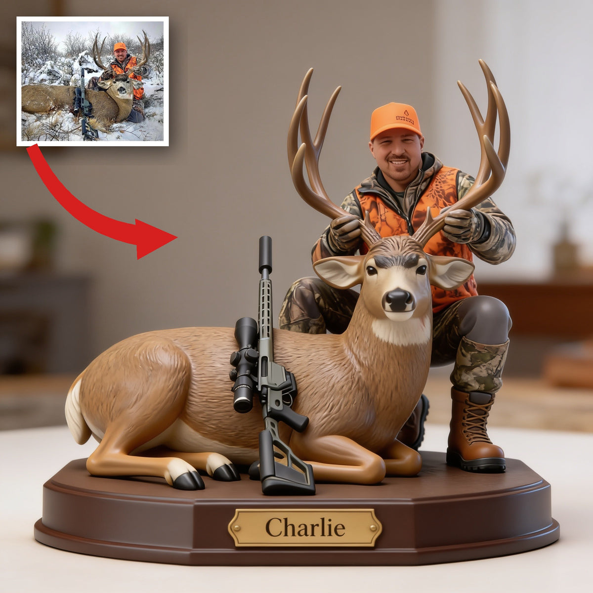 Personalized Middle-Aged Hunter with Deer Custom Shaped Acrylic Plaque Hunting Gift