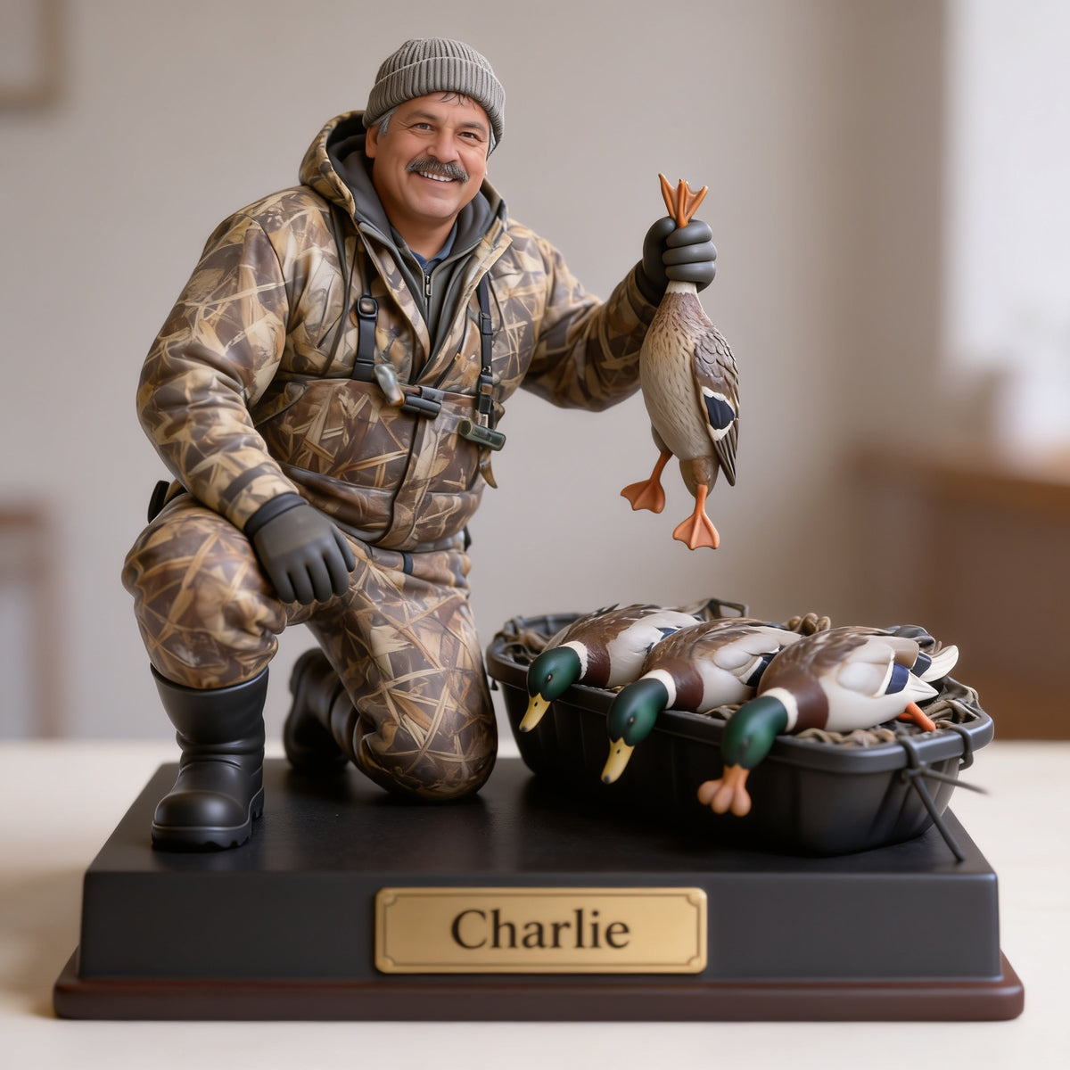 Personalized Middle-Aged Latino Duck Hunter Custom Shaped Acrylic Plaque Hunting Gift
