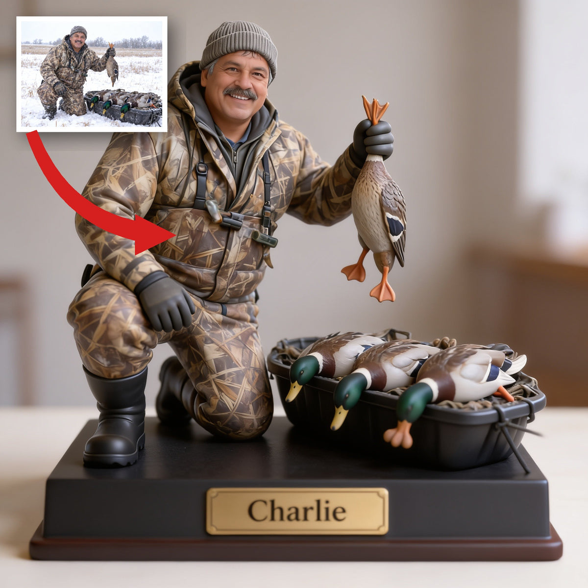Personalized Middle-Aged Latino Duck Hunter Custom Shaped Acrylic Plaque Hunting Gift