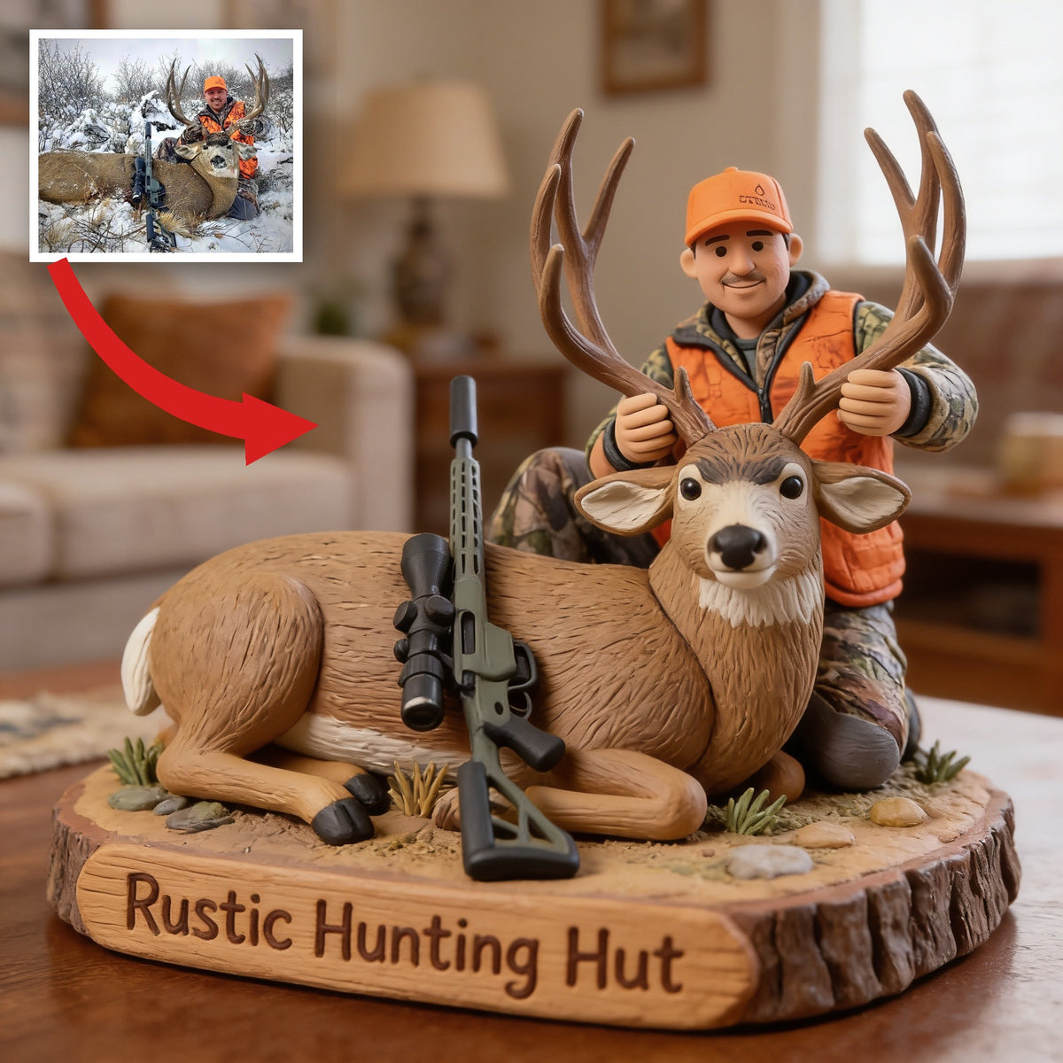 Personalized Middle-Aged Hunter with Deer Shaped Acrylic Plaque Hunting Gift