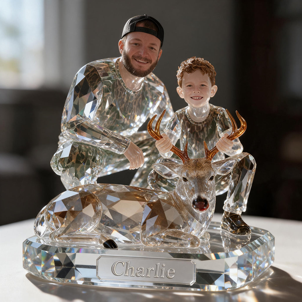 Personalized Hunter and Child with Deer Custom Shaped Acrylic Plaque Hunting Gift