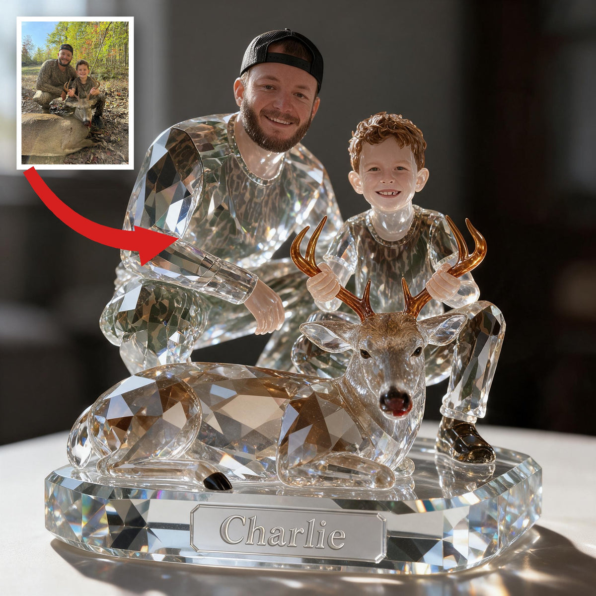 Personalized Hunter and Child with Deer Custom Shaped Acrylic Plaque Hunting Gift