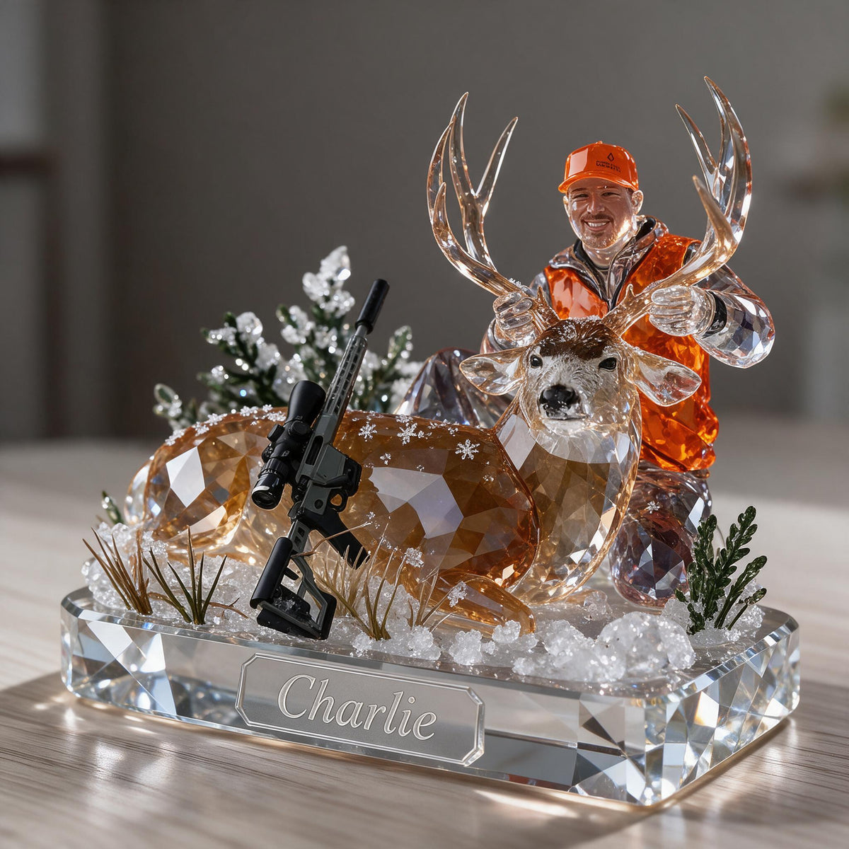 Personalized Middle-Aged Hunter with Deer Custom Shaped Acrylic Plaque Hunting Gift