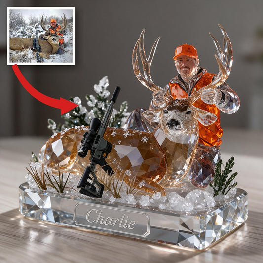 Plaque Acrylique Personnalisée Chasseur d'Âge Moyen avec Cerf Cadeau de Chasse