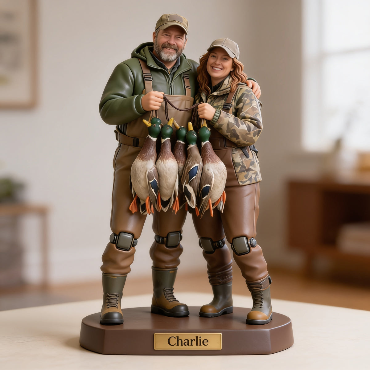 Personalized Middle-aged Duck Hunting Couple Custom Shaped Acrylic Plaque Hunter Gift