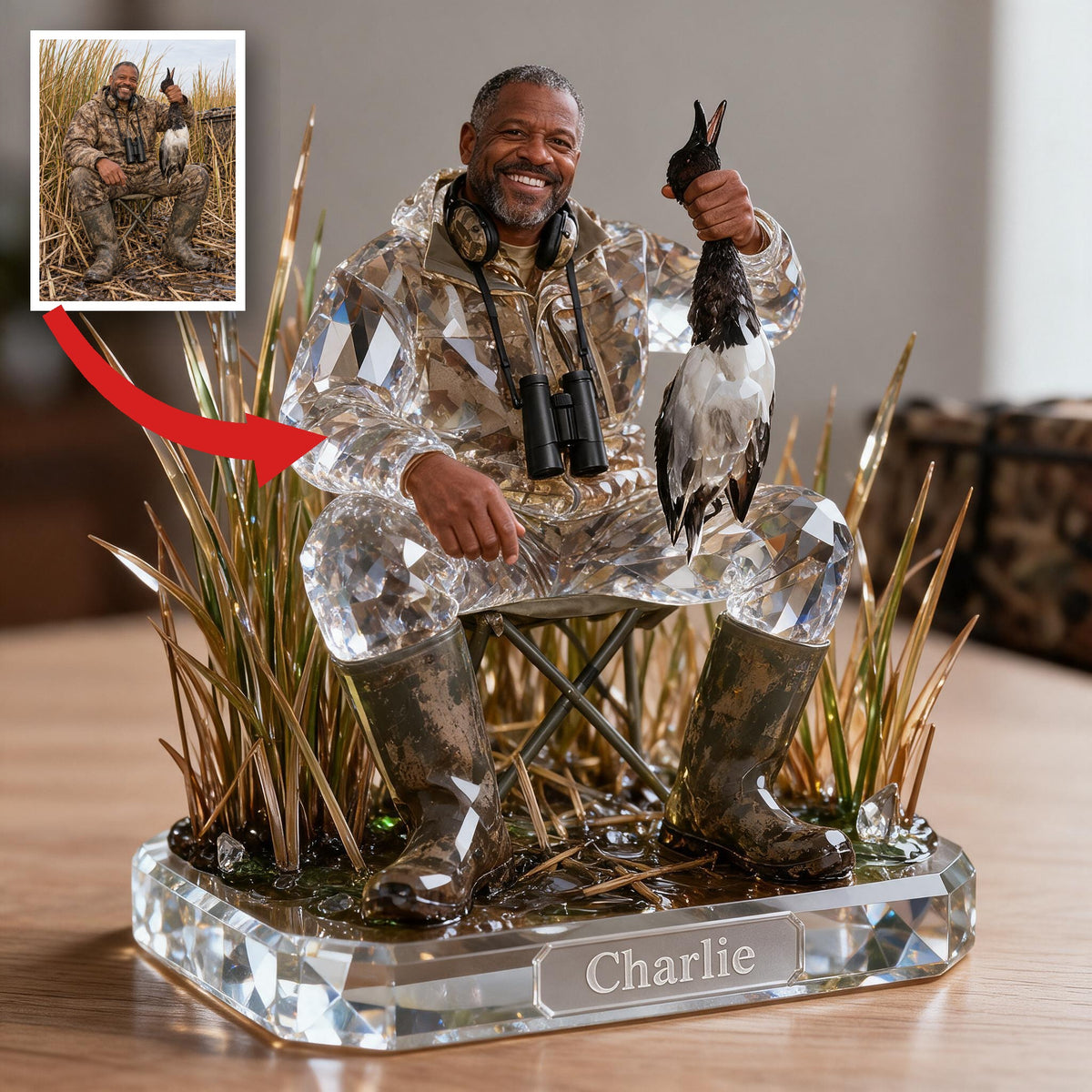 Personalized Middle-Aged Black Duck Hunter Custom Shaped Acrylic Plaque Hunting Decor
