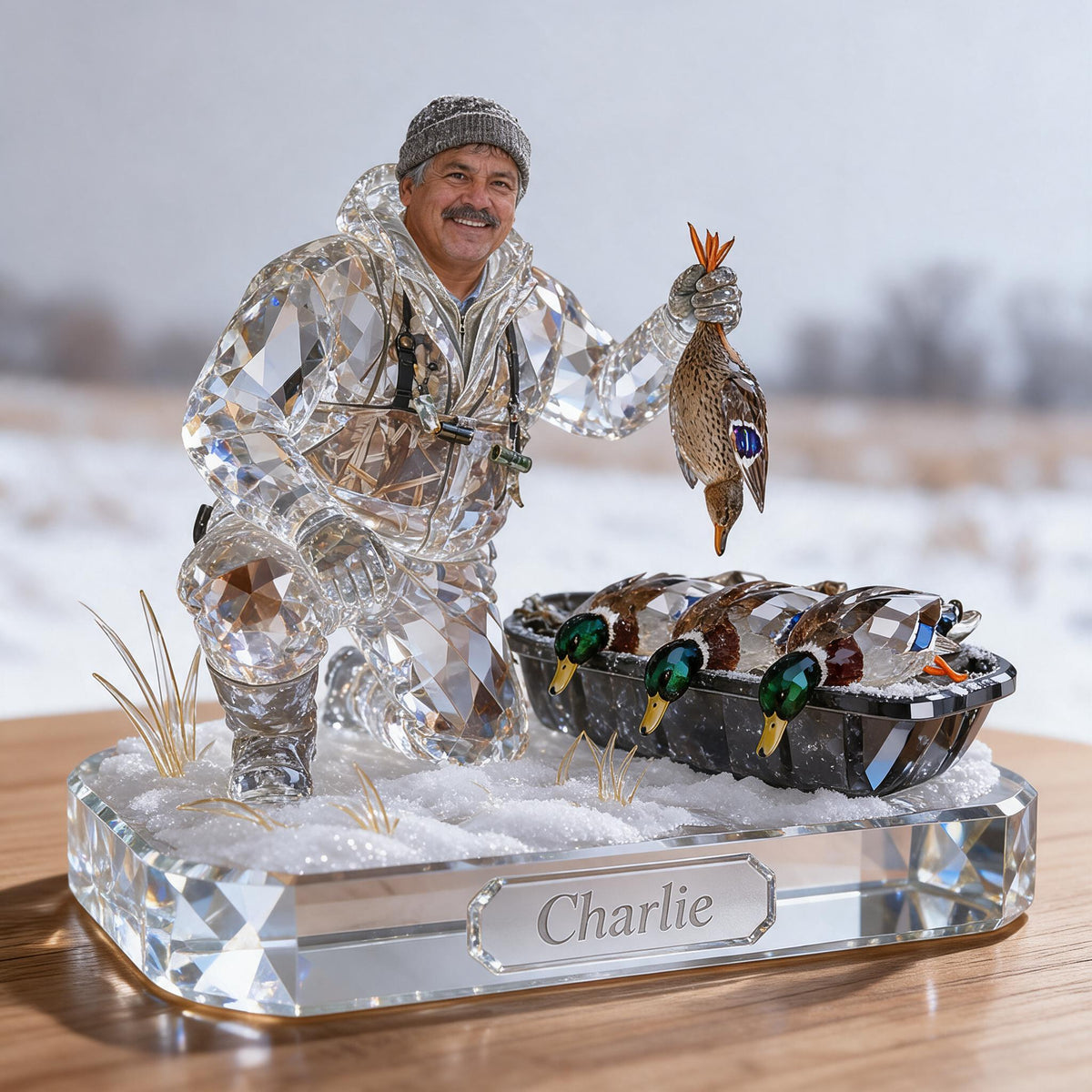 Personalized Middle-Aged Latino Duck Hunter Custom Shaped Acrylic Plaque Hunting Gift