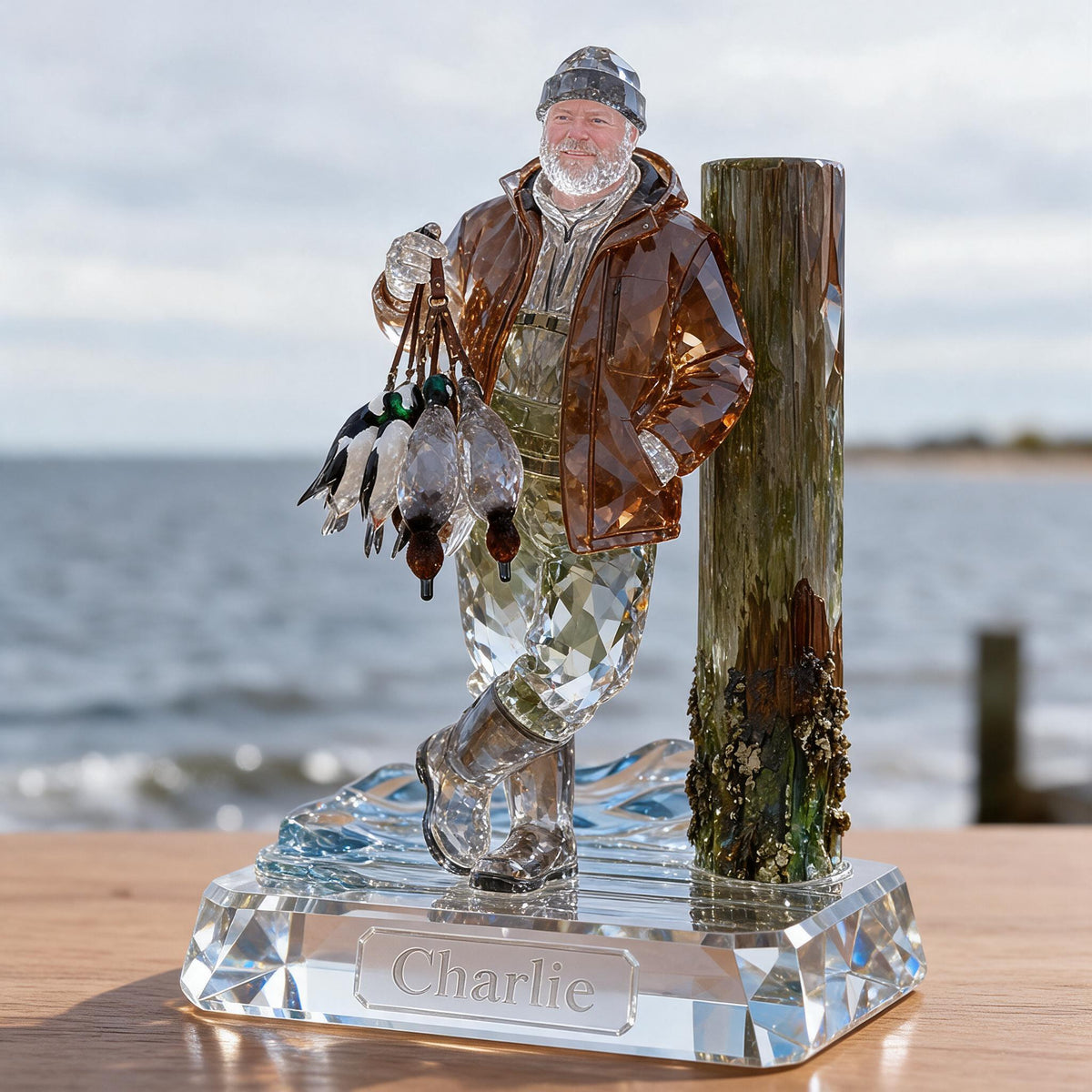 Personalized Middle-Aged Duck Hunter Custom Shaped Acrylic Plaque Hunting Gift