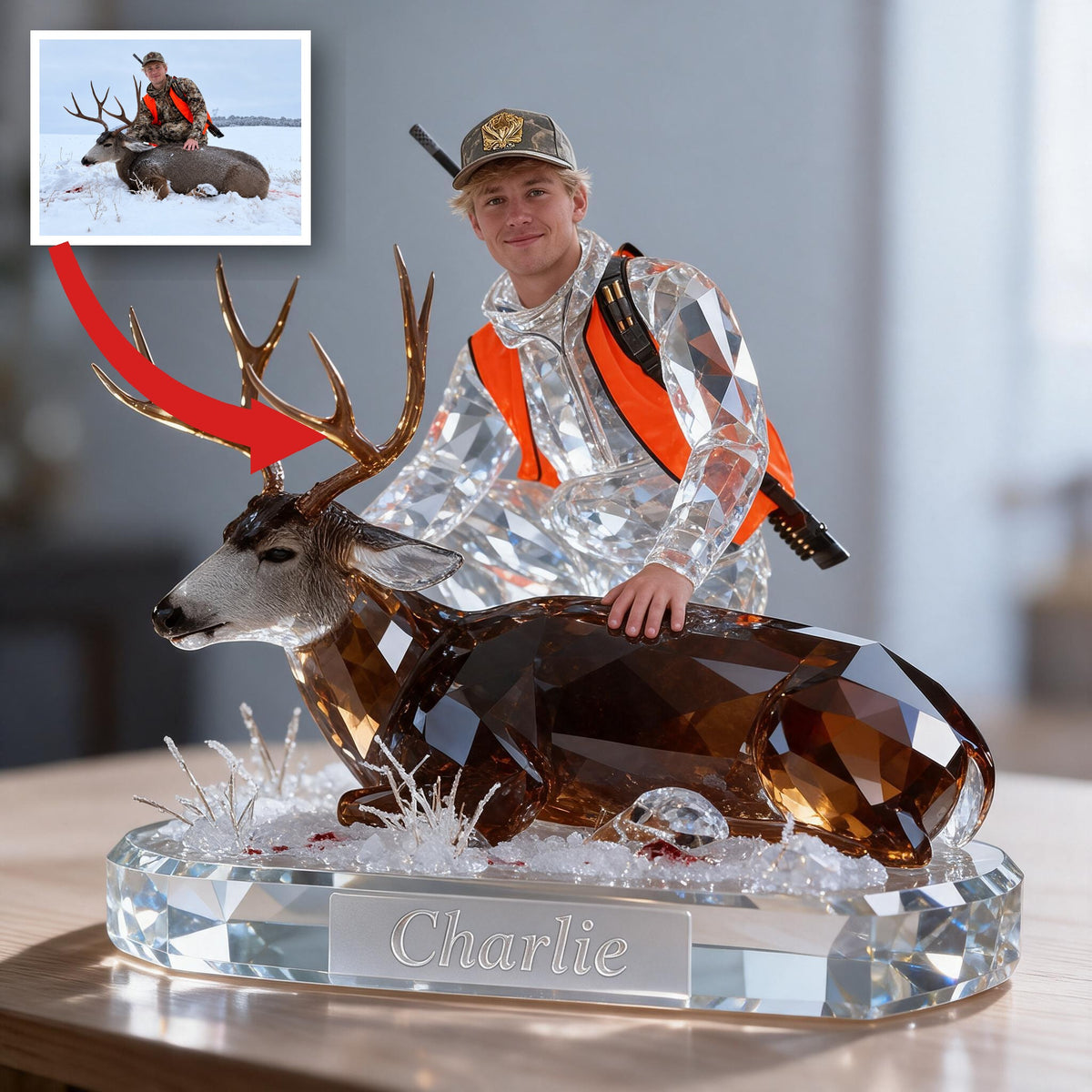 Personalized Hunter with Deer Custom Shaped Acrylic Plaque Hunting Lover Gift