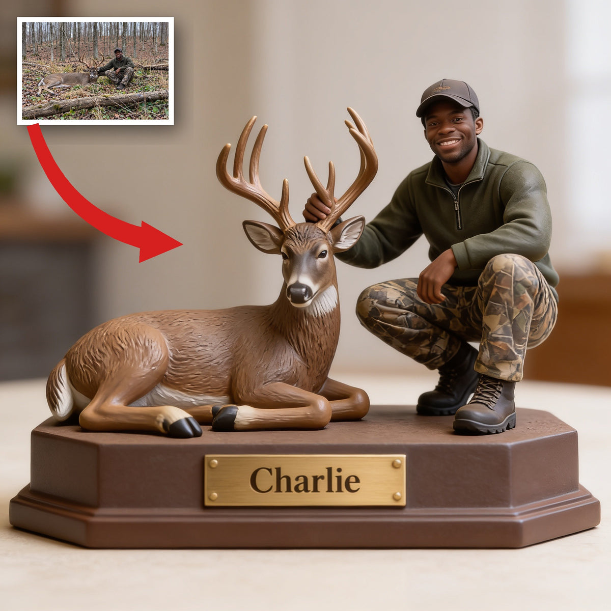 Personalized Black Hunter with Deer Custom Shaped Acrylic Plaque Hunting Gift