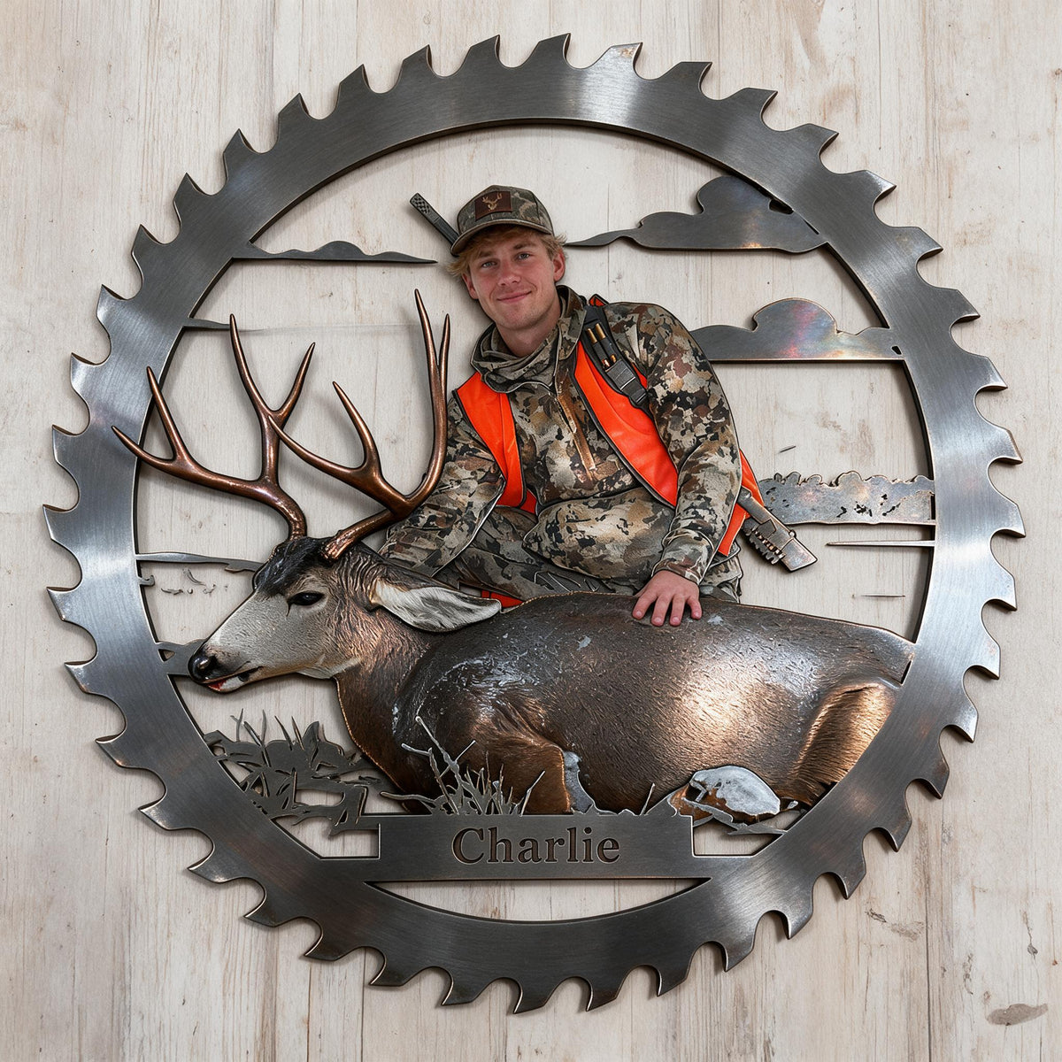 Personalized Hunter with Deer 3D Cut Metal Sign Hunting Wall Decor
