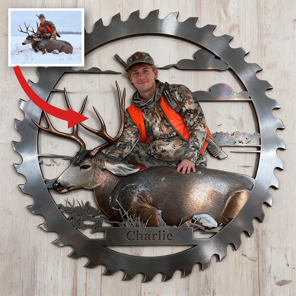 Personalized Hunter with Deer 3D Cut Metal Sign Hunting Wall Decor