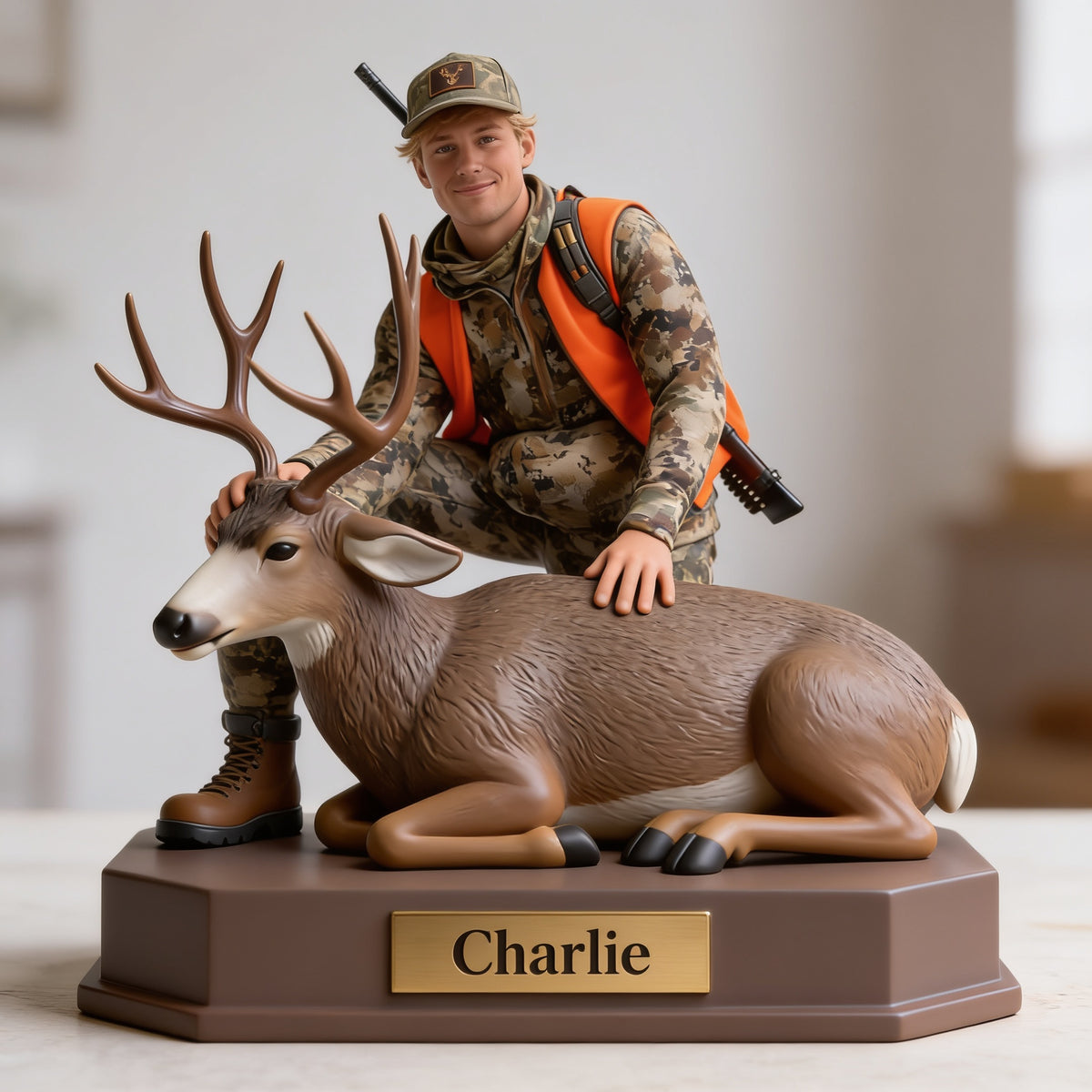 Personalized Hunter with Deer Custom Shaped Acrylic Plaque Hunting Gift